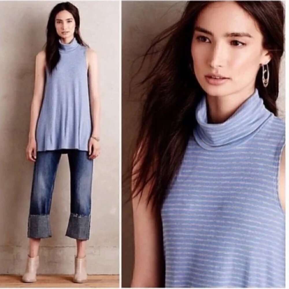 Anthropologie Puella Striped Turtleneck Swing Tunic Tank Top